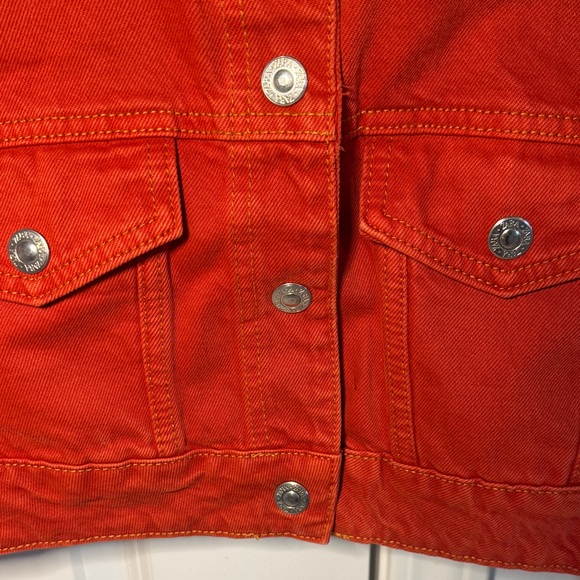 Zara Women's Red-Orange Cropped Denim Jacket Size Small - Picture 4 of 7